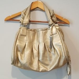 Cole Haan Large Gold Leather Hobo Bag